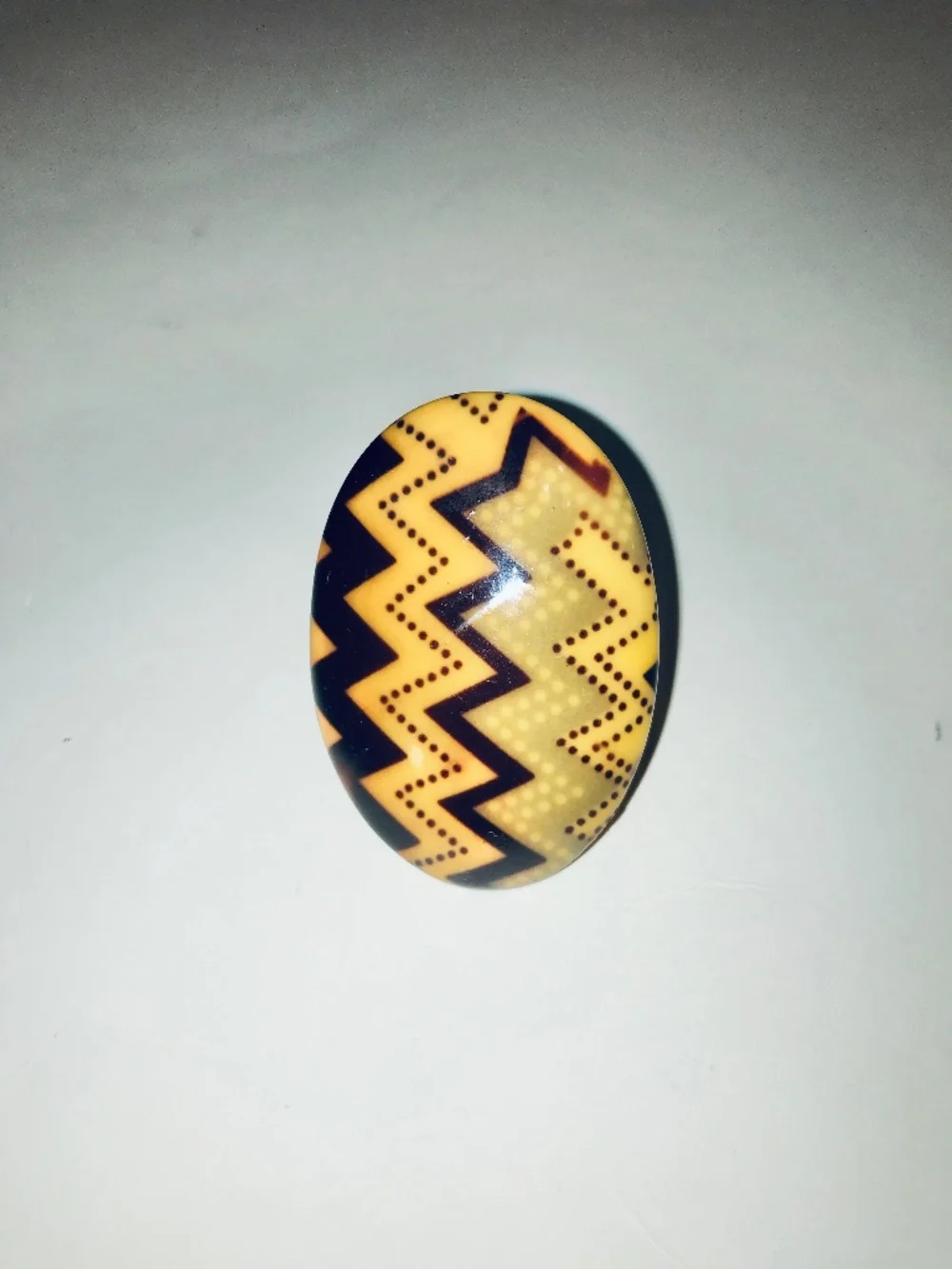 Vintage Mustard Yellow Zig Zag Statement Ring Retro Geometric Size 7 Brown